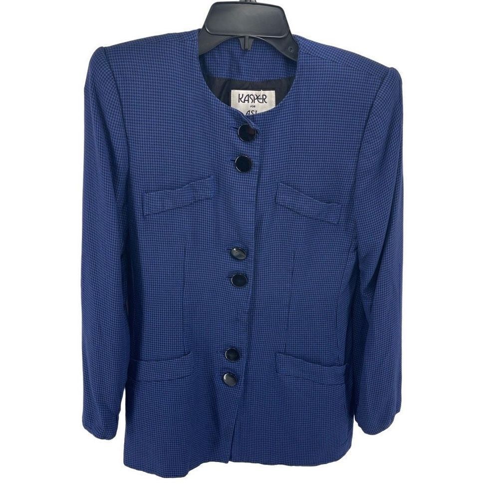 Kasper For A.S.L Vintage Womens Blazer Jacket Button Up Longline Blue Size 4